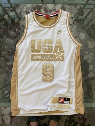 Nike Michael Jordan White/gold Dream Team 92 Usa Barcelona Olympic Jersey Sz L