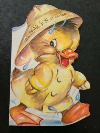 Vtg Rust Craft Easter Greeting Card Diecut Anthropomorphic Duck M.  Cooper 1940s