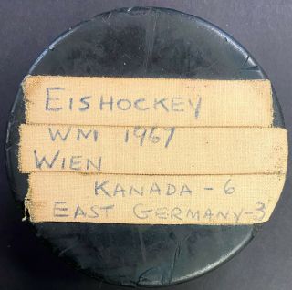 1967 1st Game World Ice Hockey Championship Game Puck Canada Vs East Germany