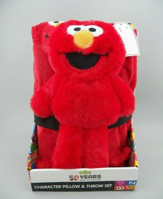 Sesame Street Elmo 50 Years And Counting Character Pillow And Throw Set