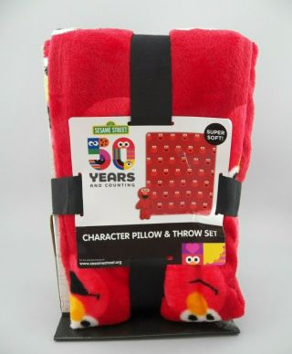 Sesame Street ELMO 50 Years And Counting Character Pillow and Throw Set 2
