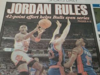 THE NATIONAL SPORTS DAILY NEWS PAPER MAY 29 1990 JORDAN RULES 42 POINTS TO EVEN 3