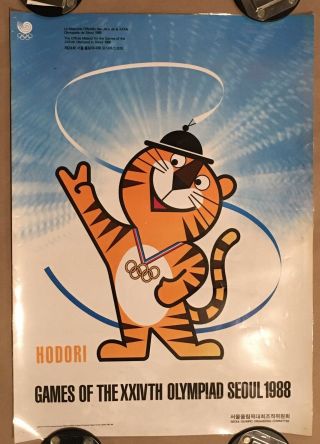 Rare 1983 Hodori Seoul Olympics 1988 Poster Laminated 23.  5 " X16.  5 "