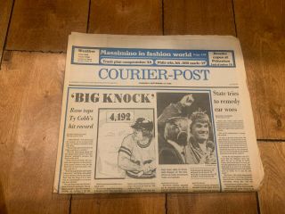 The Courier Post Newspaper Sept 12 1985 Pete Rose 4192 Record Breaking Hit