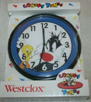 Vintage 1994 Westclox Warner Bros Looney Tunes Wall Clock Tweety Bird Sylvester