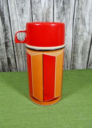 Vintage 1974 King - Seeley Red & Orange Metal Thermos W/cup Cap & Stopper