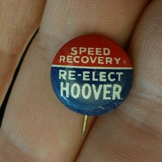 Vintage Speed Recovery Re - Elect Hoover Pinback