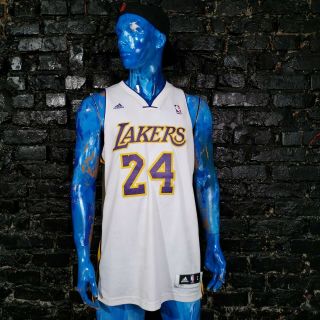 Kobe Bryant Los Angeles Lakers Jersey Nba Adidas White Yellow Shirt Mens Size L