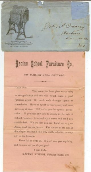 1870s Chicago Illinois Racine Perforated School Furniture Advertising 248 Wabash