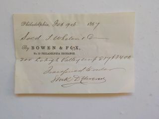 Antique Document 1867 Lehigh Valley Scrip 3 Revenue Stamps On Back Paper History