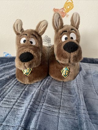 Scooby Doo Slippers Hanna Barbera Brown Plush 2000 Vintage Size 7 - 8 (m)