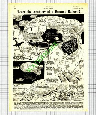 Barrage Balloon Diagram World War Two - 1940 Cutting