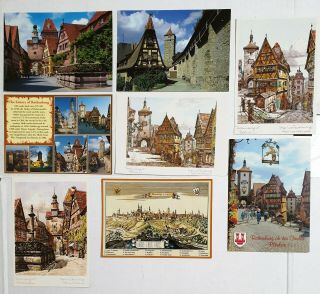 8 Vintage Souvenir Postcards : Germany Rothenburg Ob Der Tauber History Old Town