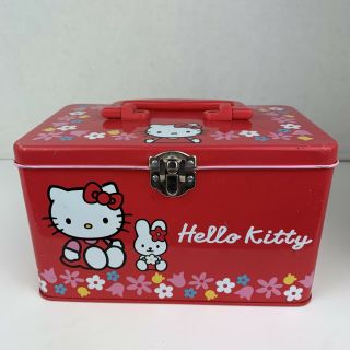 Vintage 2000 Hello Kitty Sanrio Tin Lunch Box Case With Handle Red Made In Japan