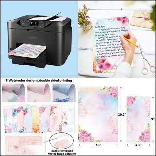 Watercolor Stationary Paper And Envelopes Set Pack Of 48 Double Sided Printing