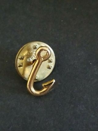 Vintage Fishing Hook Gold Tone Metal Lapel Pin Pinback Pin