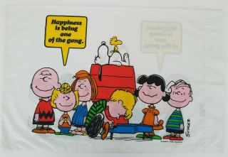 Vtg Peanuts Snoopy Charlie Brown Pillowcase Happiness Is Being One Of The Gang
