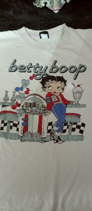 Vintage 90s Betty Boop Jukebox Diner T - Shirt Size L Diamond Dust Read