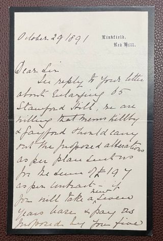 1891 Letter From Wilkinson,  Linkfield,  Red Hill (redhill) Surrey