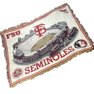 Rare Vintage Florida State Seminoles Fsu Stadium Woven Throw Blanket 46 " X70 "