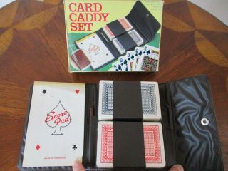 Vintage Card Caddy Set Nib Score Pad,  Pencil & 2 Decks