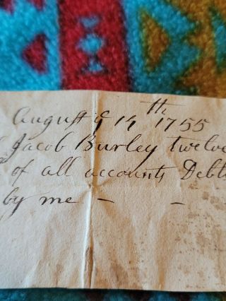 French & Indian War Era Colonial Document August 1755 - Receipt for debt paid 3