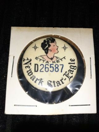 Newark Star - Eagle Etta Kett Comic Character Pinback Button Pin Vintage C.  1930 
