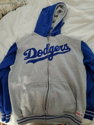 Stitches La Dodgers Mens Jacket Blue Grey Zip Up With Hood Los Angeles Adult M