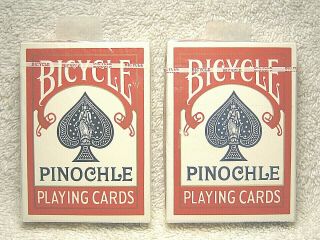 2 - Vintage Bicycle Pinochle 48 Cushion Finish Red Playing Card Decks