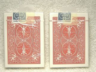 2 - VINTAGE BICYCLE PINOCHLE 48 CUSHION FINISH RED PLAYING CARD DECKS 2
