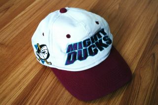 Vintage 90s Anaheim Mighty Ducks Cap Snapback Hat Cap Nhl Big Logo Twill White