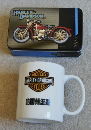 Collectible Harley Davidson Tin Box With Playing Cards 1 Deck And Cup