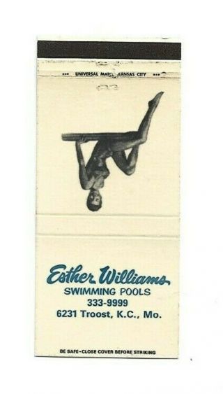 Vintage Matchbook Cover Esther Williams Swimming Pools Kansas City Mo Girlie A92