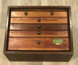 Vintage Enox Wooden Engineers Cabinet With 5 Drawers.