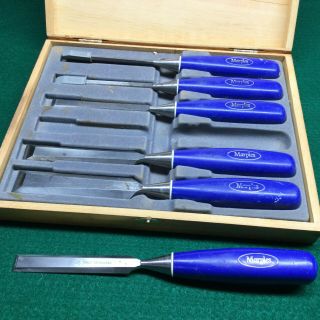 Marples Blue Chip Chisels Set Of 6 In Orig.  Wood Case Box - Sheffield England