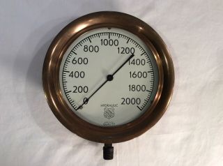 Vintage Large/beautiful 10” Brass Ashcroft Hydraulic Pressure Gauge 0 - 2000 Psi