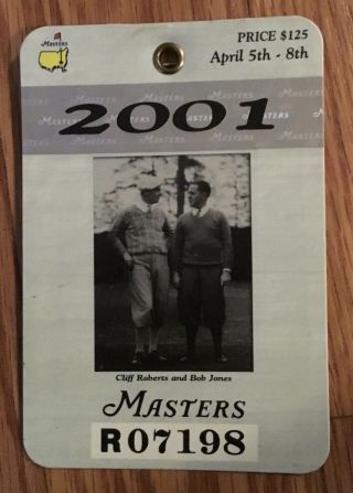 2001 Masters Badge Tiger Woods Winner Golf Badge Ticket Augusta National