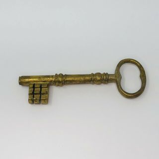Antique Heavy Large 5 3/4 Inch Solid Brass Skeleton Key Jail Prison Cell Gate