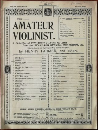 Gustavus,  Sailors Chorus By Auber 2nd Violin,  Joseph Williams Ltd.  – Pub.  1906