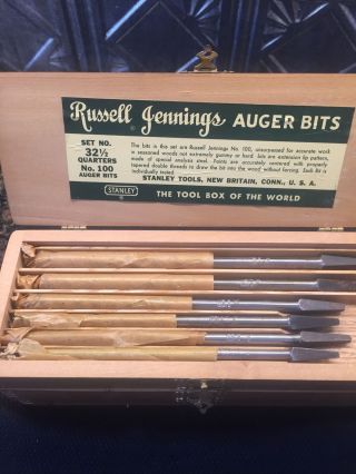 Russell Jennings Stanley 32 1/2 Auger Set Wood Box 13 Bits.  All Correct