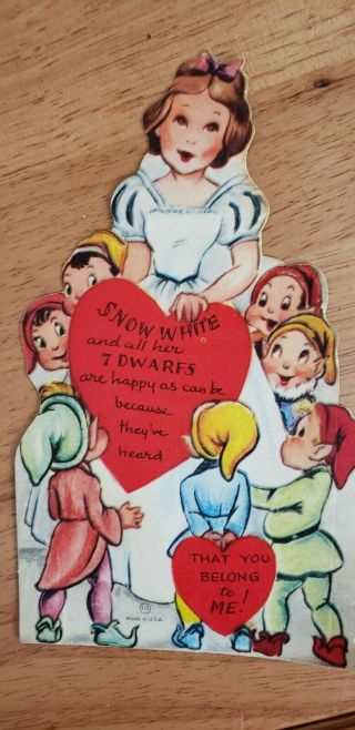 1950s Vtg Snow White & 7 Dwarfs Happy As Can Be Because Valentine Greeting Card