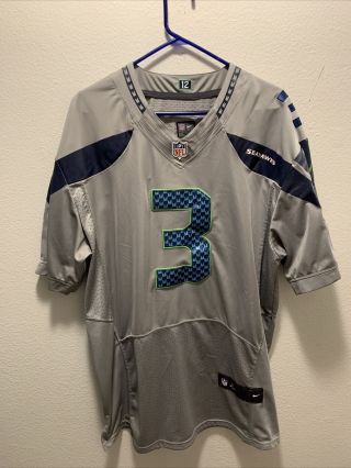 Seattle Seahawks Nike On Field Russell Wilson Gray Jersey Embroidered Size 52