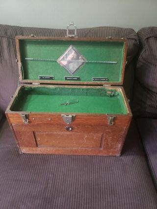 Vintage Oak Union? Steel Chest Machinist 7 Drawer Wooden Tool Box W/ Keys