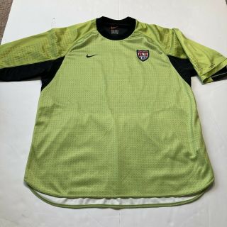 Rare 2002 Nike Authentic Us Soccer Goal Keeper Dri - Fit Jersey Green Stripe Sz Xl