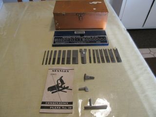 Vintage Stanley No.  50 Plane Plows & Beading Cutters,  Metal Box,  & More