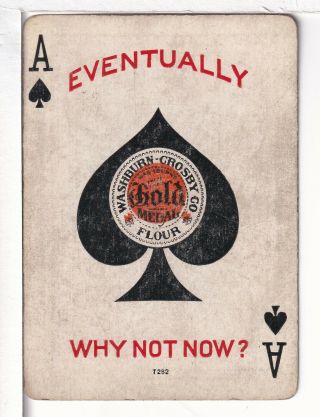 Single Vintage Playing Card Spade Ace " Eventually ",  Uspc,  Usa,  1920 
