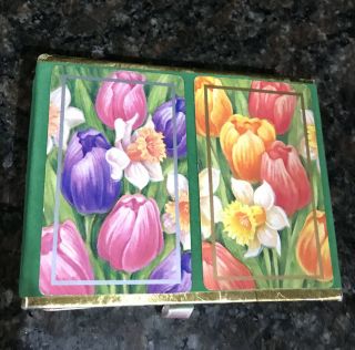 Congress Vintage Floral Tulips Daffodils Playing Cards 2 Complete Decks In Case