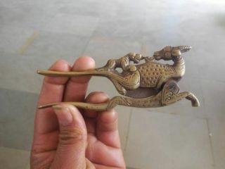 Brass Handcrafted Engraved Deer & Lion Figurine Betel Nut Cutter / Sarota 2