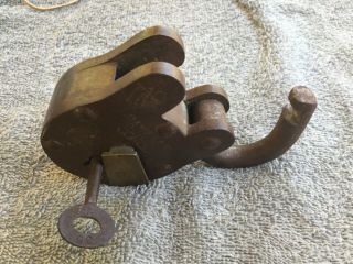 Vintage Old Lock Antique Iron Padlock 10 Lever Bank Lock With Key Cond