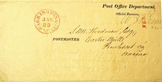 Antique Vintage Postal Cover Official Business 1846 Postmaster Signed Frank